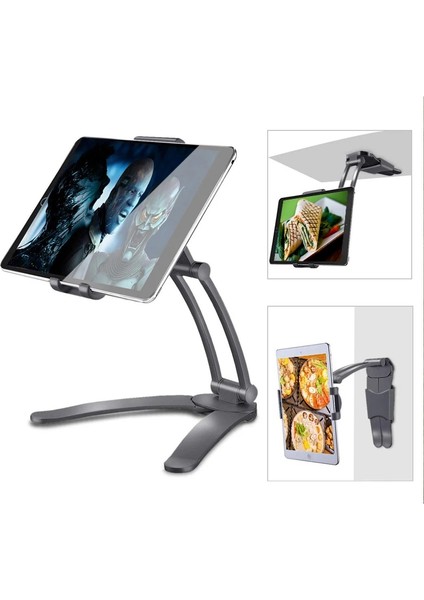 Siyah Mutfak Tablet Standı Duvar Masası Tablet Tutacağı Standı 4-10.5 Inç Genişlik Tablet Metal Braketi 4.8-8 Inç Akıllı Telefonlar Için Fit (Yurt Dışından)