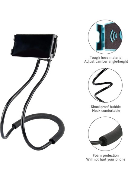 Siyah Evrensel Tembel Boyun Asılı Tutucu Tablet Cep Telefonu Tutucu Klip Tablet Pad Boyun Standı Desteği Yılan Benzeri Esnek Iphonex Için (Yurt Dışından)