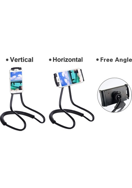 Siyah Evrensel Tembel Boyun Asılı Tutucu Tablet Cep Telefonu Tutucu Klip Tablet Pad Boyun Standı Desteği Yılan Benzeri Esnek Iphonex Için (Yurt Dışından)