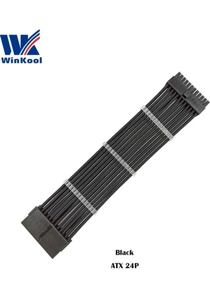 Siyah 600MM Winkool Atx MB 24PIN Dişi - Erkek 24P 18AWG Kollu Psu Uzatma Güç Kablosu / Siyah Beyaz Mavi Kırmızı Kılıflı Kablo (Yurt Dışından)