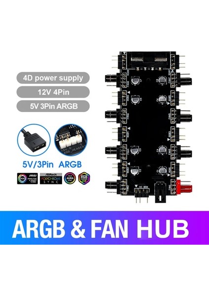 5V 3pın 4d 12V/4PIN Rgb 5V/3PIN Argb Fan Pwm Hub 1 Ila 8 Çok Yollu Splitter Aura Fan Soğutucu Uzatma Kablosu Adaptörü Hız Kontrol Adaptörü (Yurt Dışından)