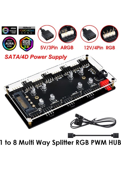 5V 3pın 4d 12V/4PIN Rgb 5V/3PIN Argb Fan Pwm Hub 1 Ila 8 Çok Yollu Splitter Aura Fan Soğutucu Uzatma Kablosu Adaptörü Hız Kontrol Adaptörü (Yurt Dışından)
