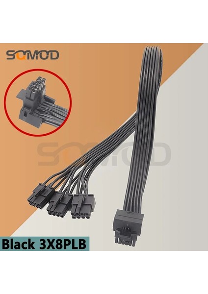 Siyah 2X8PLB 50 cm Modüler Kablo 2 * Gpu 8 Pin'den 16 Pin'e 3* Gpu 8 Pin Erkek Pcı-E 5.0 12VHPWR Rtx 4090, Mevsimsel Psu 16AWG 600 W Adaptör Kablosu Için (Yurt Dışından)