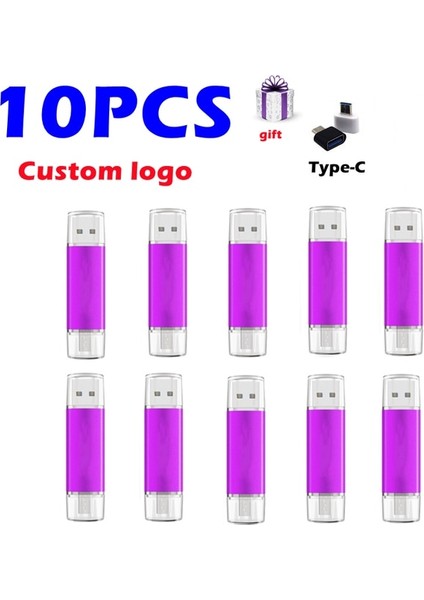 Mor Renk 10 Adet 2 GB 10 Adet/grup Özel Logo Otg Tip-C Telefon USB Sürücüsü 32 GB 16 GB 8 GB Çok Fonksiyonlu USB Flash Sürücü USB 2.0 Pendrive 4 GB USB Kalem Sürücü (Yurt Dışından)