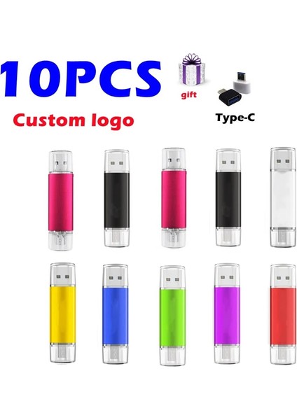 Mor Renk 10 Adet 2 GB 10 Adet/grup Özel Logo Otg Tip-C Telefon USB Sürücüsü 32 GB 16 GB 8 GB Çok Fonksiyonlu USB Flash Sürücü USB 2.0 Pendrive 4 GB USB Kalem Sürücü (Yurt Dışından)
