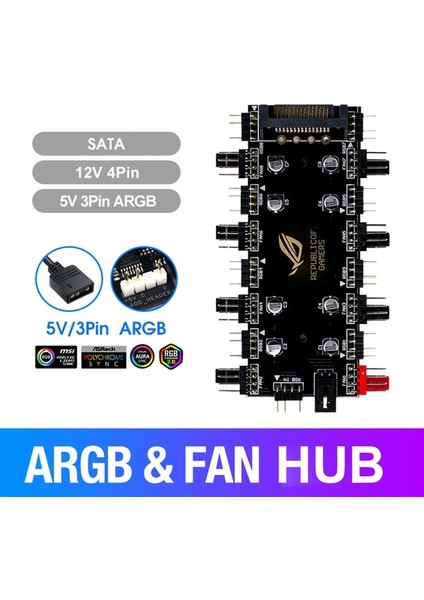 5V 3pin 5V/3 Pin Argb 4 Pin Fan Pwm Hub 1 Ila 8 Çok Yollu Splitter Pc Anakart Için LED Şerit Işık Kontrol Adaptörü Sata/4d Tarafından Desteklenmektedir (Yurt Dışından)