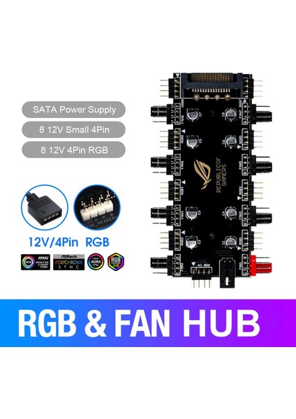 5V 3pin 5V/3 Pin Argb 4 Pin Fan Pwm Hub 1 Ila 8 Çok Yollu Splitter Pc Anakart Için LED Şerit Işık Kontrol Adaptörü Sata/4d Tarafından Desteklenmektedir (Yurt Dışından)