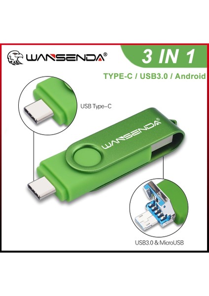 Siyah 16 GB Wansenda USB Flash Sürücü Otg 3 In 1 USB 3.0 Tip C Microusb Çubuk Kalem Sürücü 512 GB 256 GB 128 GB 64 GB 32 GB Yüksek Hızlı Pendrive (Yurt Dışından) fırsatları