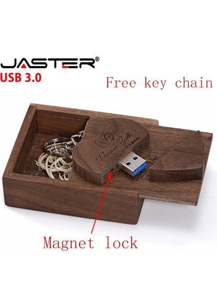 Ceviz 8 GB Jaster Yüksek Hızlı Kalem Sürücü Ahşap Kalp Şekli USB Flash Sürücü 64 GB Memory Stick Özel Logo Yaratıcı Hediye U Disk Ücretsiz Anahtarlık (Yurt Dışından)