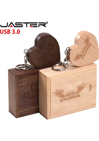 Ceviz 8 GB Jaster Yüksek Hızlı Kalem Sürücü Ahşap Kalp Şekli USB Flash Sürücü 64 GB Memory Stick Özel Logo Yaratıcı Hediye U Disk Ücretsiz Anahtarlık (Yurt Dışından)