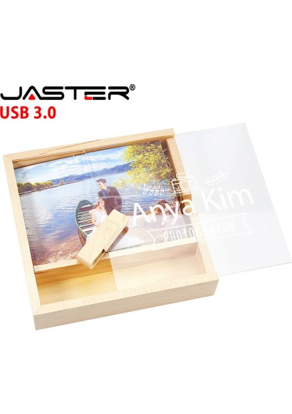 Kutu ile B 4gb Jaster USB Flash Sürücü 3.0 Şeffaf Akrilik Kapak Ahşap Fotoğraf Albümü Pendrive 64GB 128GB 16GB 32GB 8gb 4gb U Sopa Düğün Hediyesi (Yurt Dışından)