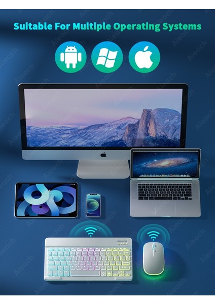 Portekizce Klavye Tablet Android Ios Windows Kablosuz Fare Klavye Bluetooth Uyumlu Gökkuşağı Arkadan Aydınlatmalı Klavye iPad Telefon Için (Yurt Dışından)