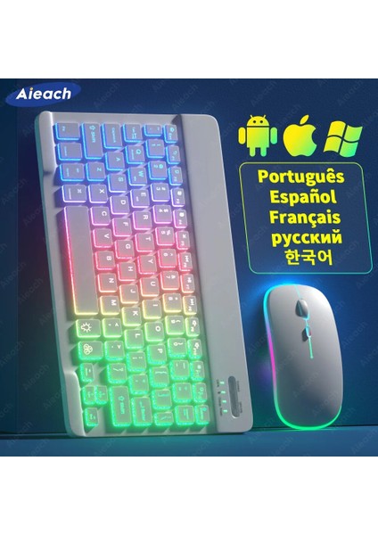 Portekizce Klavye Tablet Android Ios Windows Kablosuz Fare Klavye Bluetooth Uyumlu Gökkuşağı Arkadan Aydınlatmalı Klavye iPad Telefon Için (Yurt Dışından)