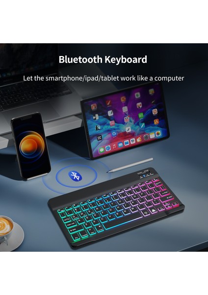 Tr Klavye Ipad Klavye Tablet Için Bluetooth Kablosuz Klavye Ipad Pro 12 9 Air 4 Ios Android Telefon Için Rusça Mini Arkadan Aydınlatmalı Klavye (Yurt Dışından)