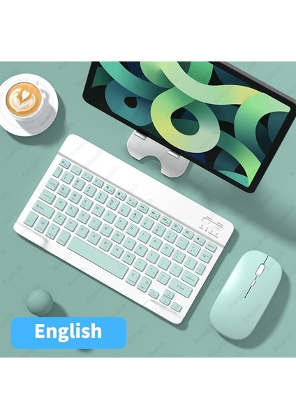 Ingilizce Açık Yeşil Tablet Kablosuz Klavye iPad Samsung Xiaomi Huawei Teclado Için Bluetooth Uyumlu Klavye ve Fare Ios Android Windows Için (Yurt Dışından)