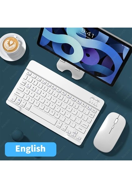 Ingilizce Beyaz Tablet Kablosuz Klavye iPad Samsung Xiaomi Huawei Teclado Için Bluetooth Uyumlu Klavye ve Fare Ios Android Windows Için (Yurt Dışından)