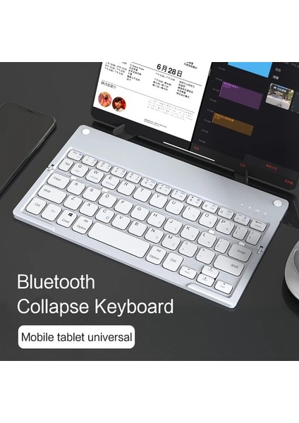 Korece Klavye Ajıuyu Mini Katlanır Bluetooth Klavye Kablosuz Klavye Standı ile Telefon Tablet Klavye Android Ios Windows iPad Xiaomi Için (Yurt Dışından)