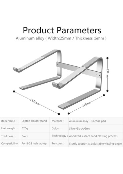 Siyah Alüminyum Laptop Standı Dizüstü Yükseltici Tutucu Macbook Air 13 iPad Pro Dell Hp Lenovo Xiaomi Bilgisayar Tablet Desteği Ordinateur (Yurt Dışından)