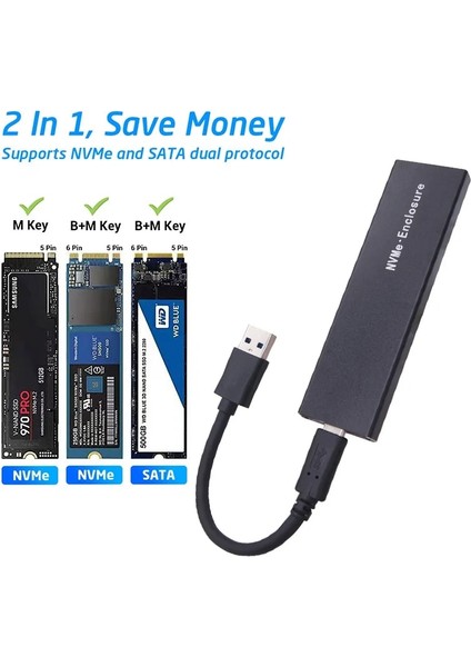 Çift PROTOKOL-10GBPS Çift Protokol M2 SSD Kasa Muhafaza Nvme Sata Ngff M.2 SSD Kutusu USB 3.1 10GBPS Harici Sabit Sürücü Için M/b + M Anahtar M.2 SSD RTL9210B (Yurt Dışından)