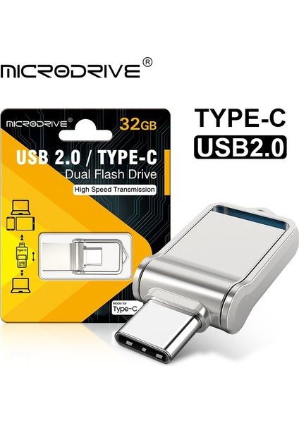 Gümüş 128GB Tip C USB 2.0 Flash Sürücü 32GB 64GB 128GB iPhone ve Android Için USB C / Usb2.0 Özel Logolu Flash Disk (Yurt Dışından)
