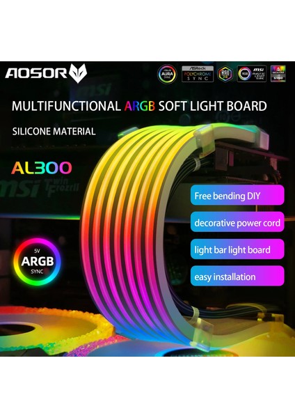 1 Adet AL300 Coolmoon Aosor Argb LED Işık Şeridi 24PIN Anakart Güç Uzatma Kablosu Aura Sync Esnek LED Şerit Işık Dıy Kiti (Yurt Dışından)