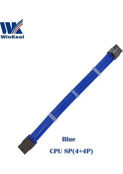 Mavi 500MM Winkool Atx Eps Cpu 8pın Dişi - Erkek 4 + 4pin 18AWG Psu Kollu Uzatma Güç Kablosu / Beyaz Siyah Kılıflı Kablo (Yurt Dışından)
