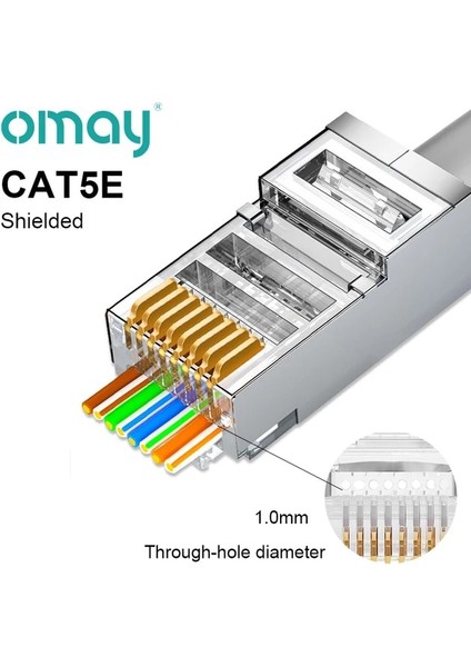 CAT5E Korumalı 50 Adet Omay Cat6/7 CAT5E RJ45 Konnektörler Geçiş Modüler Fiş Ağı Utp 3/50μ Altın Kaplama 8P8C Ethernet Kablosu Için Sıkma Ucu (Yurt Dışından)