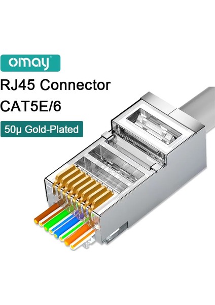 CAT5E Korumalı 50 Adet Omay Cat6/7 CAT5E RJ45 Konnektörler Geçiş Modüler Fiş Ağı Utp 3/50μ Altın Kaplama 8P8C Ethernet Kablosu Için Sıkma Ucu (Yurt Dışından)