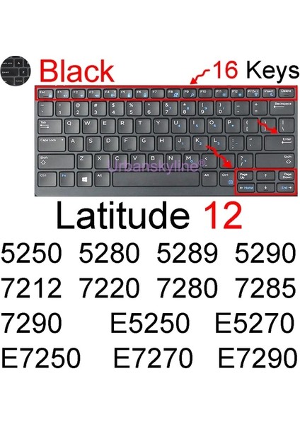 Siyah Klavye Kapağı Dell Latitude 5280 5289 5290 7200 7210 5285 5290 2 In 1 7212 7214 7000 Sağlam Silikon Koruyucu Kılıf 12 (Yurt Dışından)