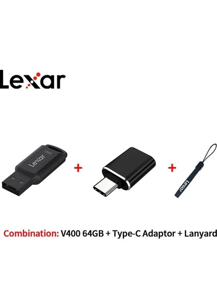 64 Gb-Adaptör-Kordon Lexar Kalem Sürücü USB 3.0 V400 Şifreli USB Çubuğu Anahtar Bellek 100 Mb/s 32 GB 64 GB 128 GB Mac/pc/android Için Yaratıcı Flash Sürücüler (Yurt Dışından)