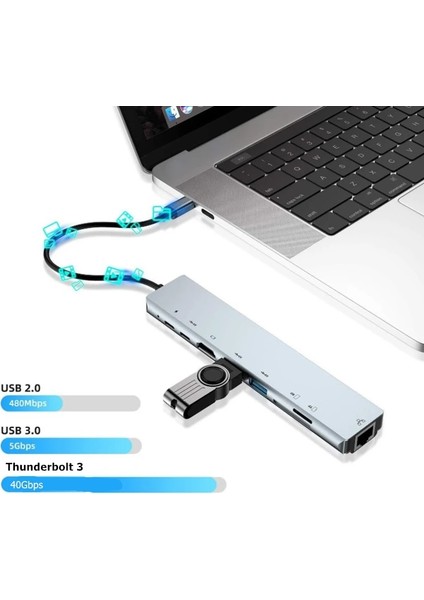 Gri 5'i 1 Arada Trumsoon USB C Hub'dan 4K Hdtv'ye RJ45 Lan USB 3.0 2.0 Sd Tf Kart Okuyucu Tip C Dock MacBook iPad Samsung S21 Dex Ps5 Tv Anahtarı (Yurt Dışından)