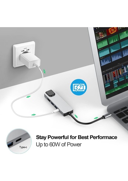 Gri 5'i 1 Arada Trumsoon USB C Hub'dan 4K Hdtv'ye RJ45 Lan USB 3.0 2.0 Sd Tf Kart Okuyucu Tip C Dock MacBook iPad Samsung S21 Dex Ps5 Tv Anahtarı (Yurt Dışından)