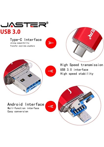 Gül Altın 64GB Çok Fonksiyonlu Metal Otg USB 3.0 Flash Disk 4g 8g 16G 32GB 64G 128G Mikro USB Kalem Sürücüler Kırmızı Tpc Memory Stick U Disk Özel Logo (Yurt Dışından)