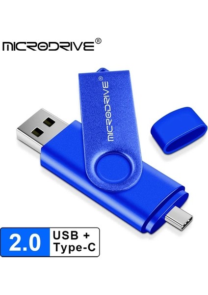 Mavi 128GB Tip-C Otg USB 2.0 Flash Sürücü 64GB 32GB Kalem Sürücü Akıllı Telefon Belleği Mini USB Çubuk Tip - C Çift Çift Fiş (Yurt Dışından)