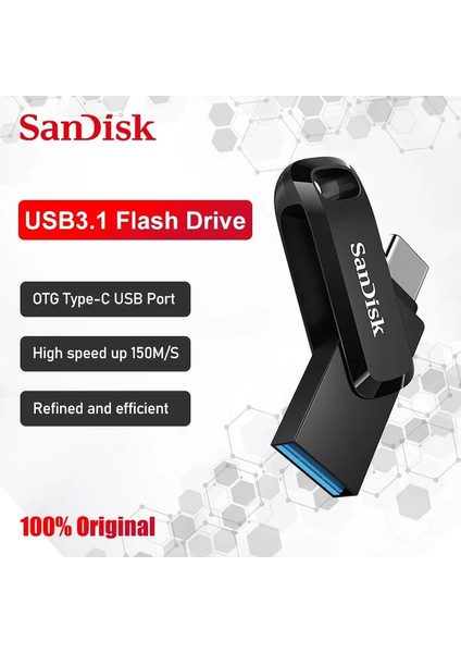 64GB Sandisk Ddc3 Otg USB Flash Sürücü Disk 128GB 64GB 32GB Usb3.0 Type-C Kalem Sürücü Pendrive Memory Stick Depolama Aygıtı Flash Sürücü (Yurt Dışından)