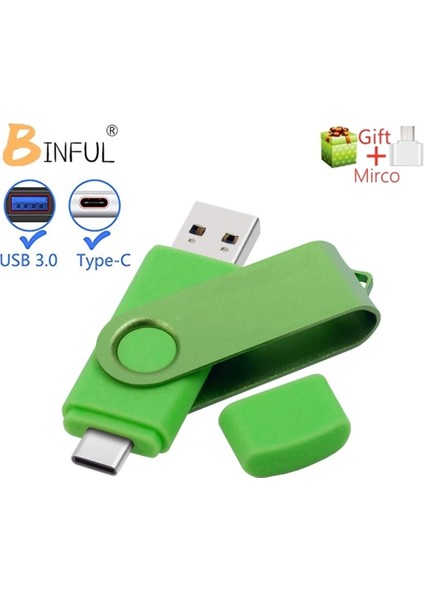 3.0 Siyah-Type-C 64GB Bınful USB 3.0 Type C USB Flash Sürücü Otg Kalem Sürücü 512GB 256GB 128GB 64GB 32GB 16GB USB Çubuk 3'ü 1 Arada Yüksek Hızlı Pendrive Logosu (Yurt Dışından)