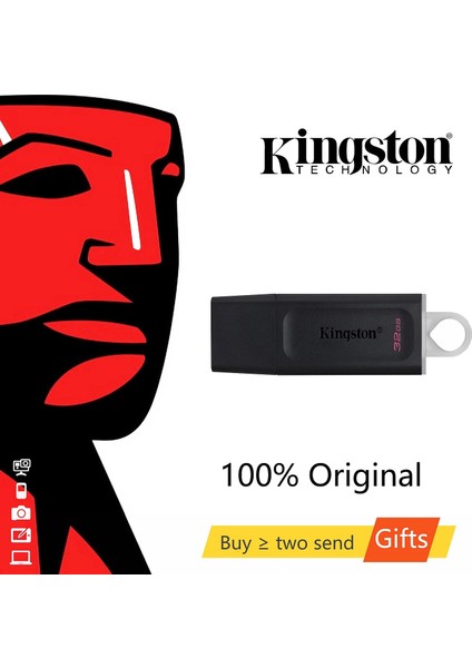 32GB Kingston USB 3.0 Flash Disk 32GB 64GB Mini Anahtar Pendrive Kordonlu Siyah Flash Sürücü 128GB Memory Stick Bilgisayar Sürücüleri Için (Yurt Dışından)