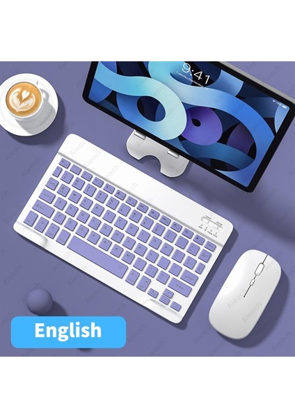 Ingilizce Mor Tablet Kablosuz Klavye iPad Samsung Xiaomi Huawei Teclado Için Bluetooth Uyumlu Klavye ve Fare Ios Android Windows Için (Yurt Dışından)