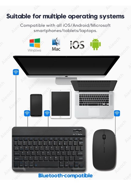 Ingilizce Mor Tablet Kablosuz Klavye iPad Samsung Xiaomi Huawei Teclado Için Bluetooth Uyumlu Klavye ve Fare Ios Android Windows Için (Yurt Dışından)