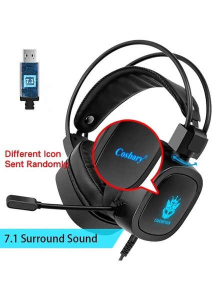7.1 Cosbary Oyun Kulaklığı ile USB Fişi 7.1 Sanal 3.5mm Kablolu Kulaklık Rgb Işık Oyun Kulaklıkları Dizüstü Bilgisayar Ps4/5 Için Mikrofon ile Gürültü Iptal (Yurt Dışından)