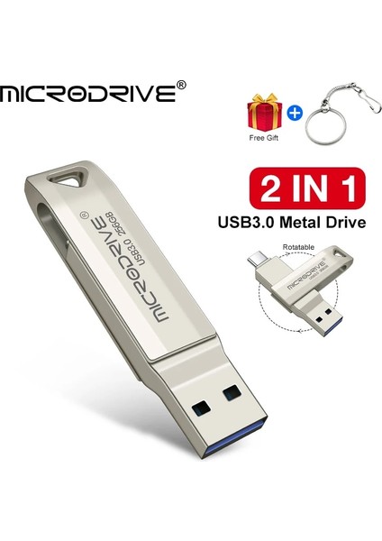 Gümüş 128GB Mini Tip C 3.0flash Sürücü 2'si 1 Arada Su Geçirmez Memory Stick 128G 64GB Flip USB Stick Pendrive 256GB Harici Depolama Dizüstü Bilgisayar Için (Yurt Dışından)