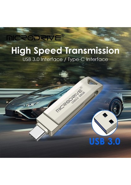 Gümüş 128GB Mini Tip C 3.0flash Sürücü 2'si 1 Arada Su Geçirmez Memory Stick 128G 64GB Flip USB Stick Pendrive 256GB Harici Depolama Dizüstü Bilgisayar Için (Yurt Dışından)