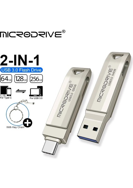 Gümüş 64GB Tip C 2'si 1 Arada USB 3.0 Flash Sürücü Otg Yüksek Hızlı Kalem Sürücü 64GB Mikro USB Çubuk Harici Depolama (Yurt Dışından)