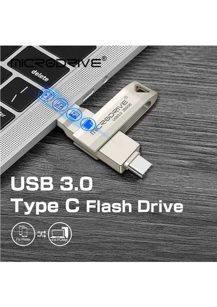 Gümüş 64GB Tip C 2'si 1 Arada USB 3.0 Flash Sürücü Otg Yüksek Hızlı Kalem Sürücü 64GB Mikro USB Çubuk Harici Depolama (Yurt Dışından)