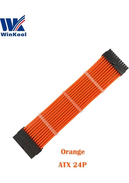 Turuncu 900MM Winkool Atx MB 24PIN Dişi - Erkek 24P 18AWG Kollu Psu Uzatma Güç Kablosu / Siyah Beyaz Mavi Kırmızı Kılıflı Kablo (Yurt Dışından)