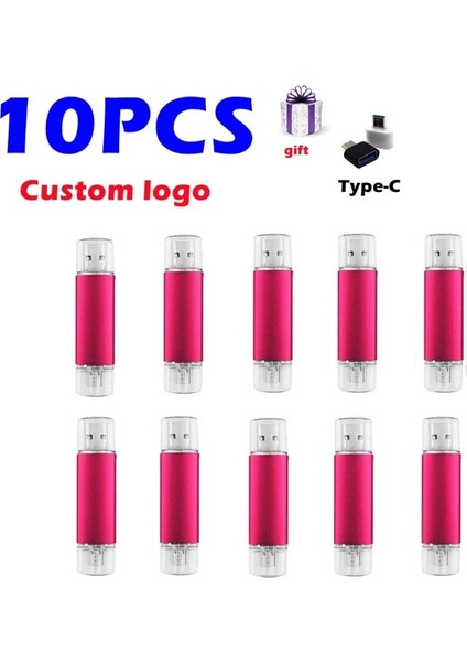 Pembe Renk 10 Parça 512 M 10 Adet/grup Özel Logo Otg Tip-C Telefon USB Sürücüsü 32 GB 16 GB 8 GB Çok Fonksiyonlu USB Flash Sürücü USB 2.0 Pendrive 4 GB USB Kalem Sürücü (Yurt Dışından)
