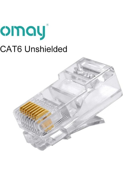 Cat6 Korumasız 100 Adet RJ45 Cat6 CAT5E Konektörü 8P8C Modüler Fiş Adaptörü Ethernet Kablosu Kafası 1 Gbps Gigabit Ağ Kıvrım Kristal Utp 10/50 Adet Omay (Yurt Dışından)