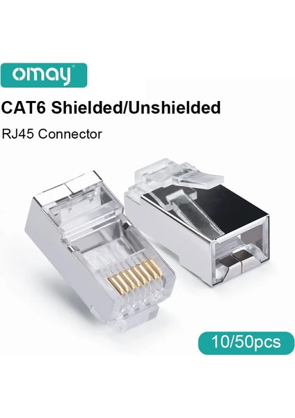 Cat6 Korumasız 100 Adet RJ45 Cat6 CAT5E Konektörü 8P8C Modüler Fiş Adaptörü Ethernet Kablosu Kafası 1 Gbps Gigabit Ağ Kıvrım Kristal Utp 10/50 Adet Omay (Yurt Dışından)