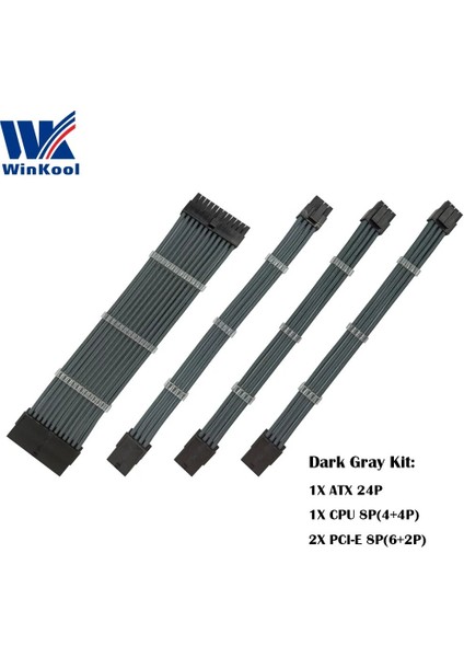 Turuncu 100MM Winkool Dişi - Erkek 18AWG Kollu Psu Uzatma Güç Kablosu / Kablo Kitleri 1x Atx 24P Cpu 8p 2x Pcı-E 8p (Yurt Dışından)