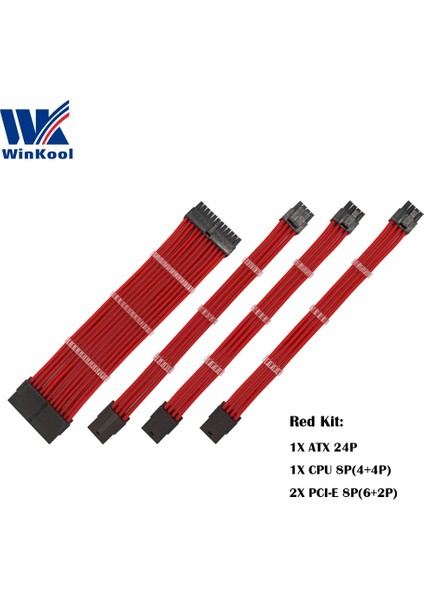 Turuncu 100MM Winkool Dişi - Erkek 18AWG Kollu Psu Uzatma Güç Kablosu / Kablo Kitleri 1x Atx 24P Cpu 8p 2x Pcı-E 8p (Yurt Dışından)
